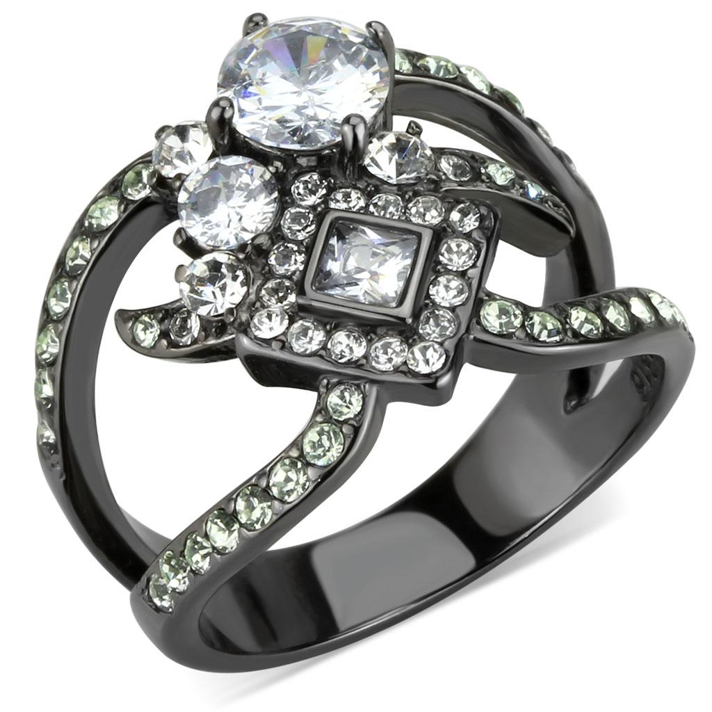 TK3690 - IP Light Black  (IP Gun) Stainless Steel Ring with AAA Grade CZ  in Clear-0