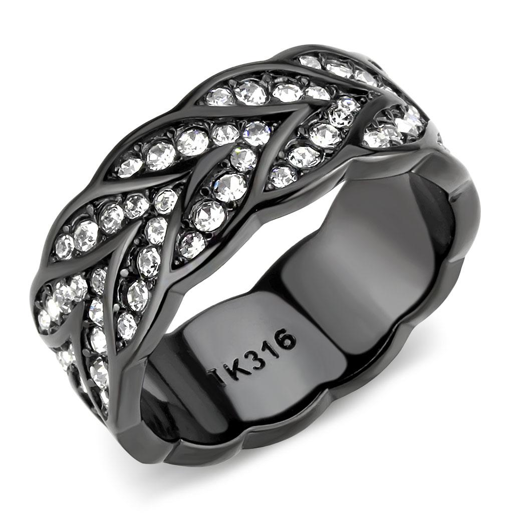 TK3691 - IP Black(Ion Plating) Stainless Steel Ring with Top Grade Crystal  in Clear-0