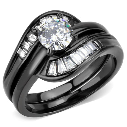 TK3693 - IP Black(Ion Plating) Stainless Steel Ring with AAA Grade CZ  in Clear-0