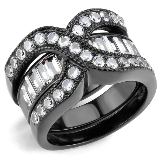 TK3694 - IP Black(Ion Plating) Stainless Steel Ring with AAA Grade CZ  in Clear-0