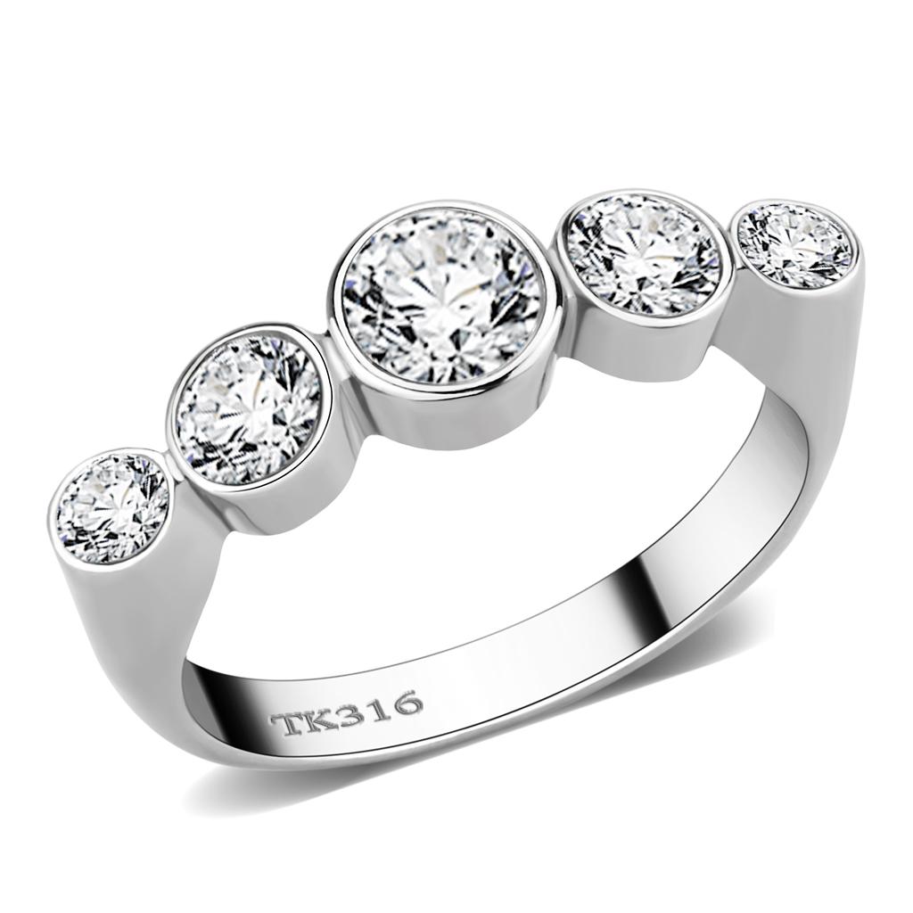 TK3697 - High polished (no plating) Stainless Steel Ring with AAA Grade CZ  in Clear-0