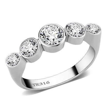 TK3697 - High polished (no plating) Stainless Steel Ring with AAA Grade CZ  in Clear-0