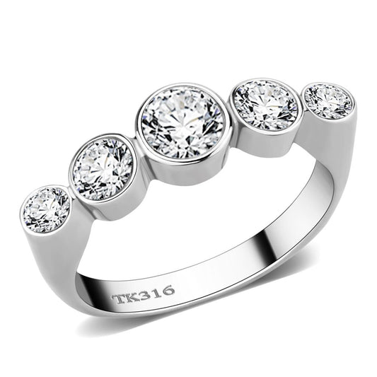 TK3697 - High polished (no plating) Stainless Steel Ring with AAA Grade CZ  in Clear-0