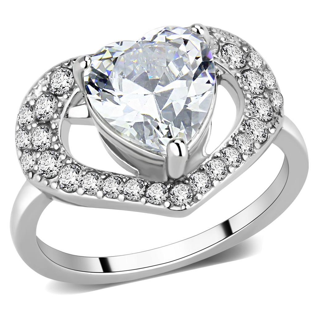 TK3698 - High polished (no plating) Stainless Steel Ring with AAA Grade CZ  in Clear-0