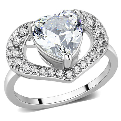 TK3698 - High polished (no plating) Stainless Steel Ring with AAA Grade CZ  in Clear-0