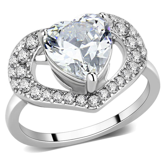 TK3698 - High polished (no plating) Stainless Steel Ring with AAA Grade CZ  in Clear-0