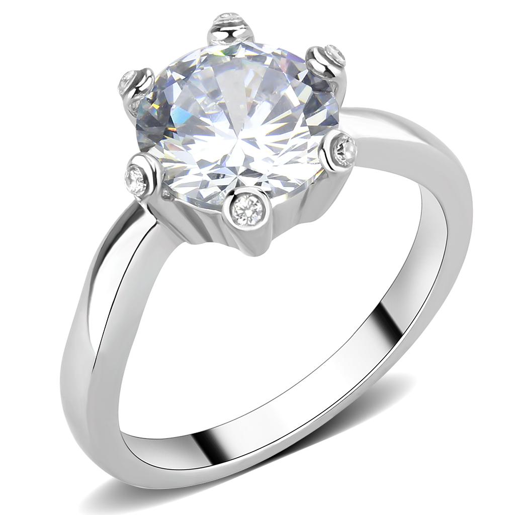 TK3700 - High polished (no plating) Stainless Steel Ring with AAA Grade CZ  in Clear-0