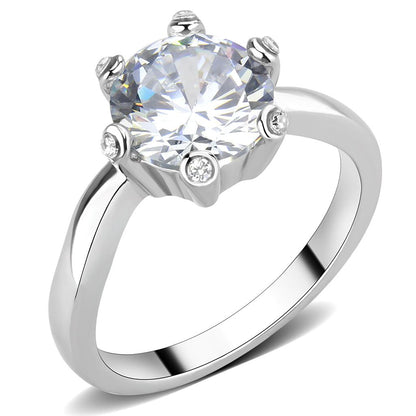 TK3700 - High polished (no plating) Stainless Steel Ring with AAA Grade CZ  in Clear-0