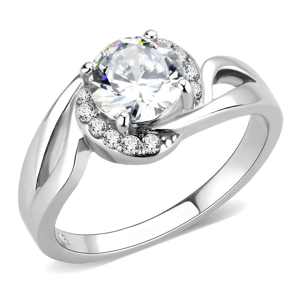 TK3701 - High polished (no plating) Stainless Steel Ring with AAA Grade CZ  in Clear-0