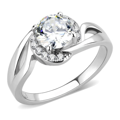 TK3701 - High polished (no plating) Stainless Steel Ring with AAA Grade CZ  in Clear-0