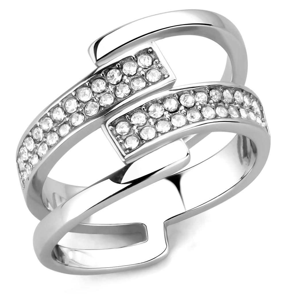 TK3702 - High polished (no plating) Stainless Steel Ring with Top Grade Crystal  in Clear-0