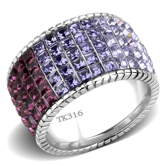 TK3703 - High polished (no plating) Stainless Steel Ring with Top Grade Crystal  in Multi Color-0
