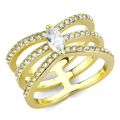 TK3705 - IP Gold(Ion Plating) Stainless Steel Ring with AAA Grade CZ  in Clear-0