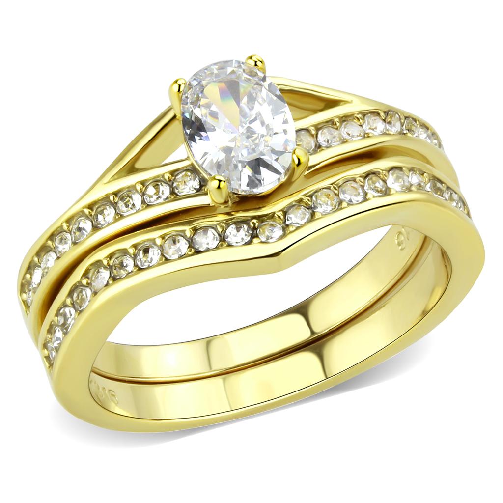 TK3706 - IP Gold(Ion Plating) Stainless Steel Ring with AAA Grade CZ  in Clear-0