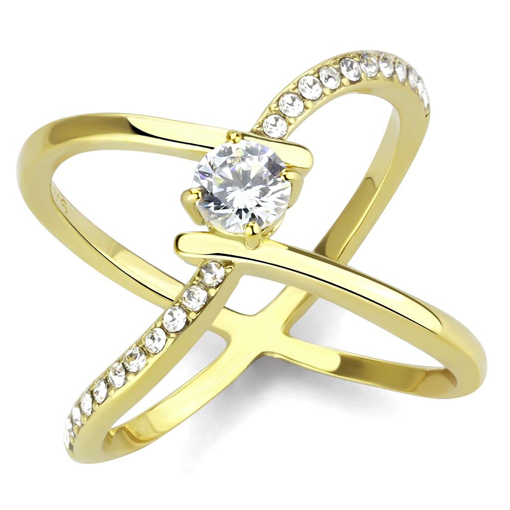 TK3709 - IP Gold(Ion Plating) Stainless Steel Ring with AAA Grade CZ  in Clear-0