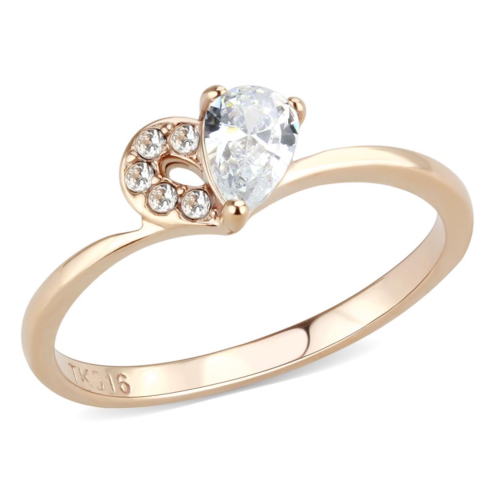 TK3713 - IP Rose Gold(Ion Plating) Stainless Steel Ring with AAA Grade CZ  in Clear-0