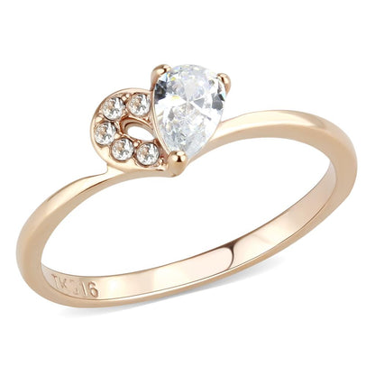 TK3713 - IP Rose Gold(Ion Plating) Stainless Steel Ring with AAA Grade CZ  in Clear-0