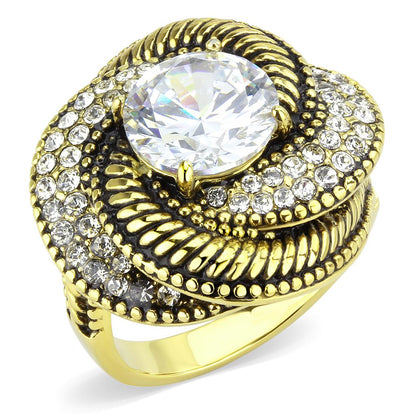 TK3714 - IP Gold(Ion Plating) Stainless Steel Ring with AAA Grade CZ  in Clear-0