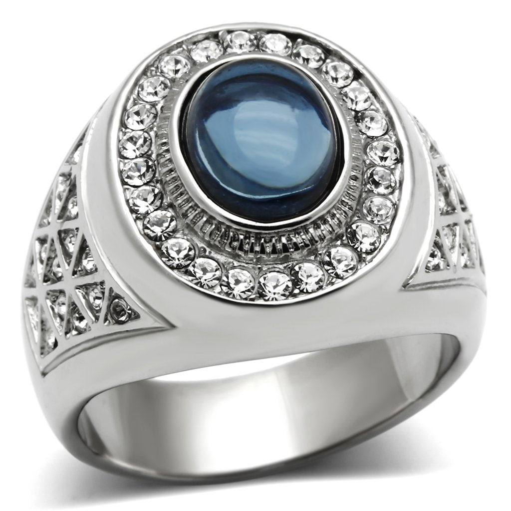 TK371 - High polished (no plating) Stainless Steel Ring with Synthetic Synthetic Glass in Montana-0
