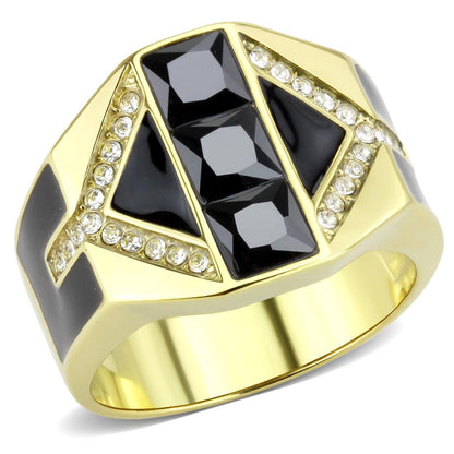 TK3721 - IP Gold(Ion Plating) Stainless Steel Ring with AAA Grade CZ  in Black Diamond-0