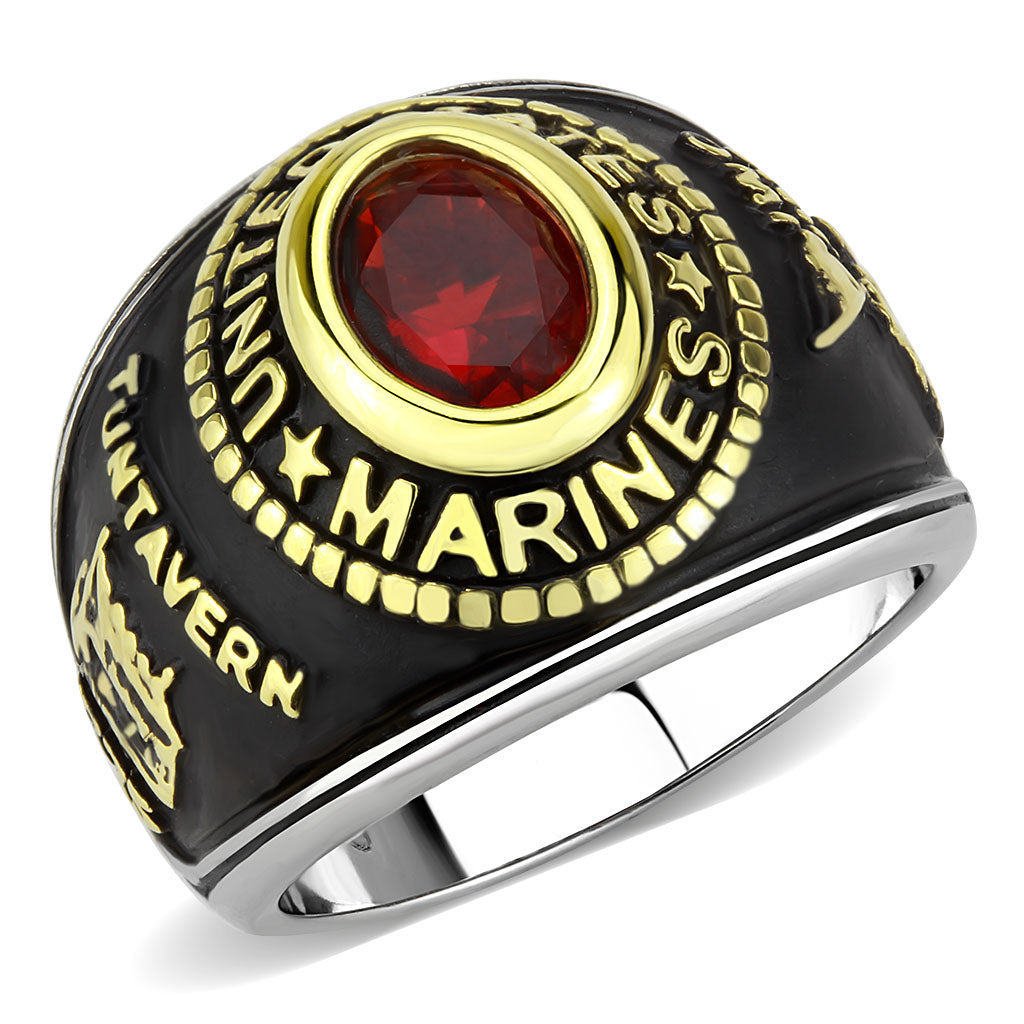 TK3723 - Two-Tone IP Gold (Ion Plating) Stainless Steel Ring with Synthetic Synthetic Glass in Red Series-0