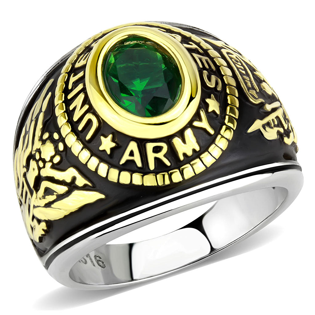 TK3724 - Two-Tone IP Gold (Ion Plating) Stainless Steel Ring with Synthetic Synthetic Glass in Emerald-0