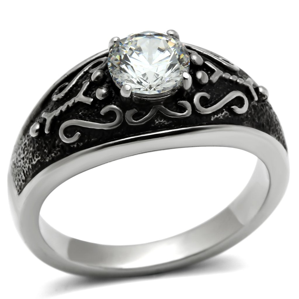 TK373 - High polished (no plating) Stainless Steel Ring with AAA Grade CZ  in Clear-0