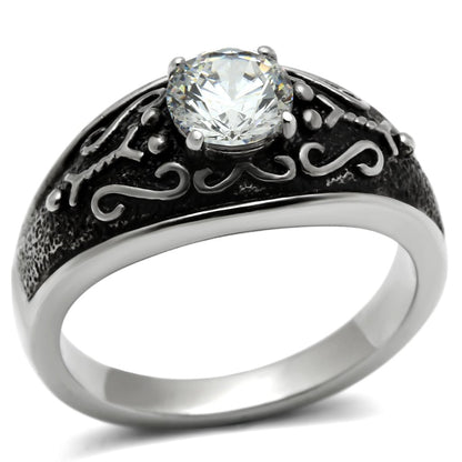 TK373 - High polished (no plating) Stainless Steel Ring with AAA Grade CZ  in Clear-0