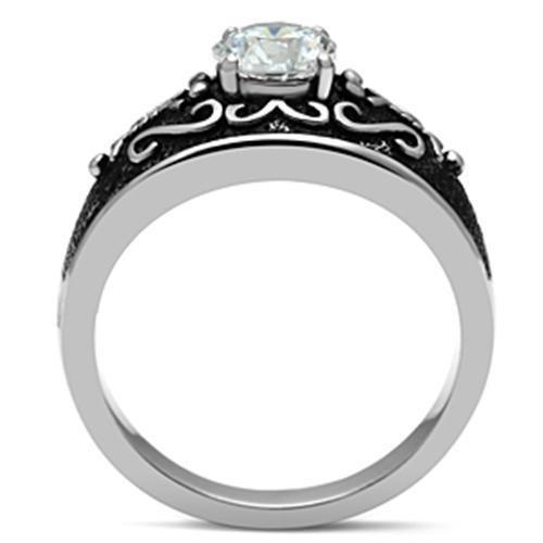 TK373 - High polished (no plating) Stainless Steel Ring with AAA Grade CZ  in Clear-2