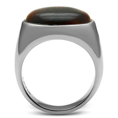 TK378 - High polished (no plating) Stainless Steel Ring with Semi-Precious Tiger Eye in Topaz-2
