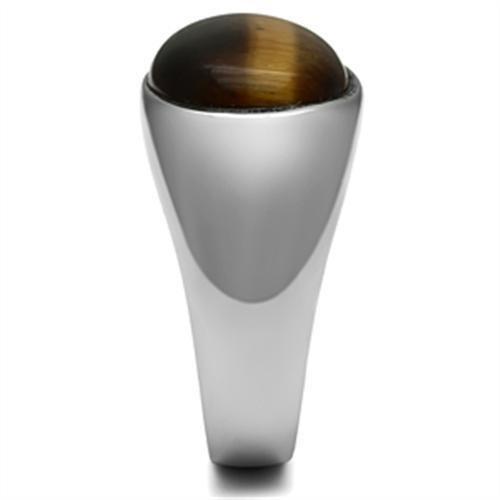 TK378 - High polished (no plating) Stainless Steel Ring with Semi-Precious Tiger Eye in Topaz-3
