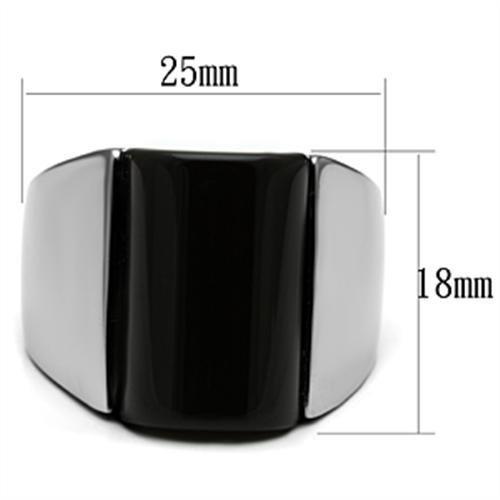 TK379 - High polished (no plating) Stainless Steel Ring with Semi-Precious Onyx in Jet-1