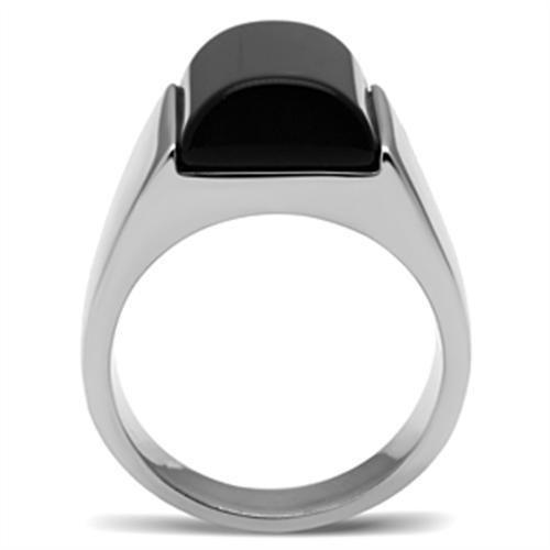 TK379 - High polished (no plating) Stainless Steel Ring with Semi-Precious Onyx in Jet-2