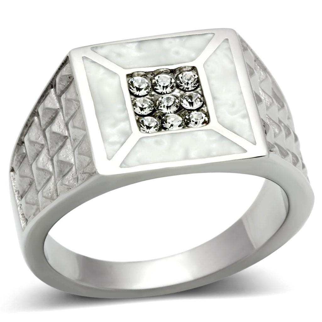TK385 - High polished (no plating) Stainless Steel Ring with Top Grade Crystal  in Clear-0