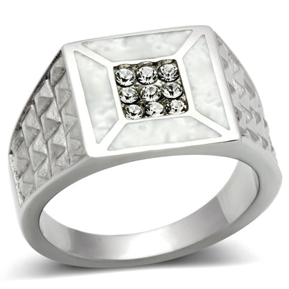 TK385 - High polished (no plating) Stainless Steel Ring with Top Grade Crystal  in Clear-0