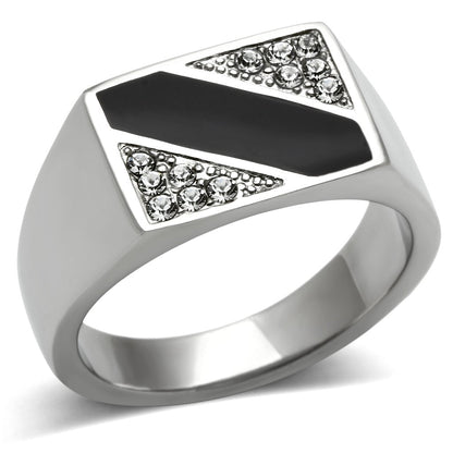 TK387 - High polished (no plating) Stainless Steel Ring with Top Grade Crystal  in Clear-0