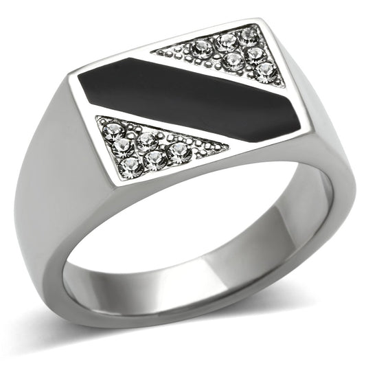 TK387 - High polished (no plating) Stainless Steel Ring with Top Grade Crystal  in Clear-0