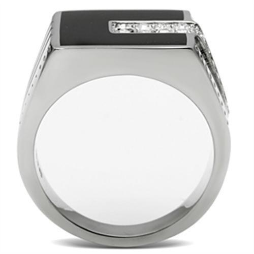 TK388 - High polished (no plating) Stainless Steel Ring with Top Grade Crystal  in Clear-2