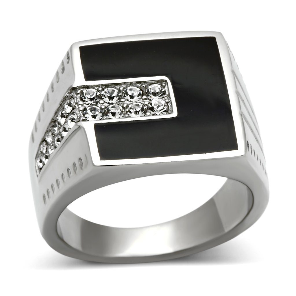 TK388 - High polished (no plating) Stainless Steel Ring with Top Grade Crystal  in Clear-0