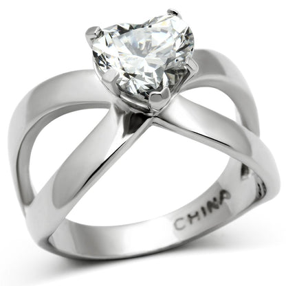 TK390 - High polished (no plating) Stainless Steel Ring with AAA Grade CZ  in Clear-0