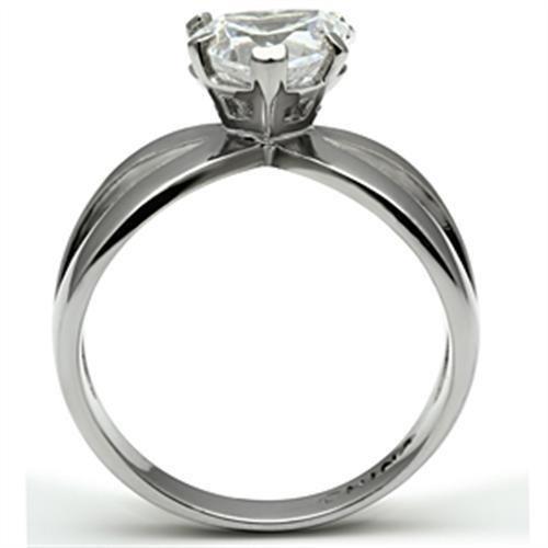 TK390 - High polished (no plating) Stainless Steel Ring with AAA Grade CZ  in Clear-2