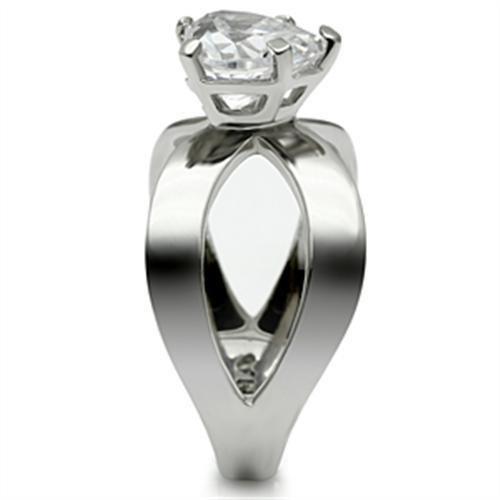 TK390 - High polished (no plating) Stainless Steel Ring with AAA Grade CZ  in Clear-3