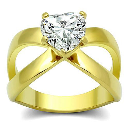 TK390G - IP Gold(Ion Plating) Stainless Steel Ring with AAA Grade CZ  in Clear-0