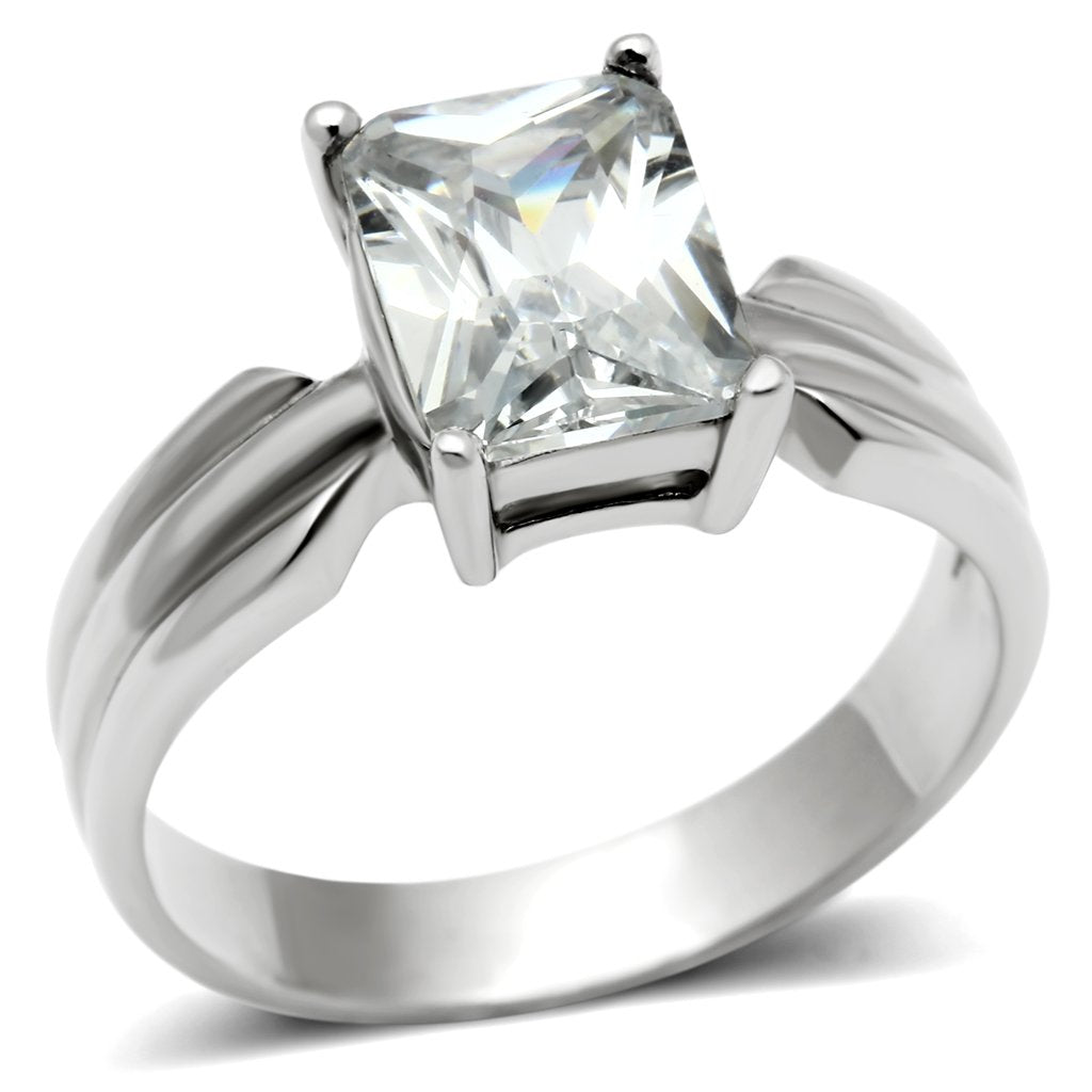 TK391 - High polished (no plating) Stainless Steel Ring with AAA Grade CZ  in Clear-0