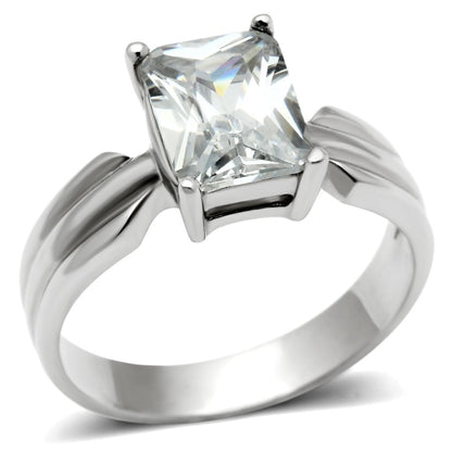 TK391 - High polished (no plating) Stainless Steel Ring with AAA Grade CZ  in Clear-0