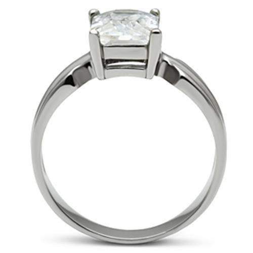 TK391 - High polished (no plating) Stainless Steel Ring with AAA Grade CZ  in Clear-2
