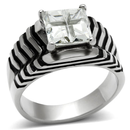 TK393 - High polished (no plating) Stainless Steel Ring with AAA Grade CZ  in Clear-0
