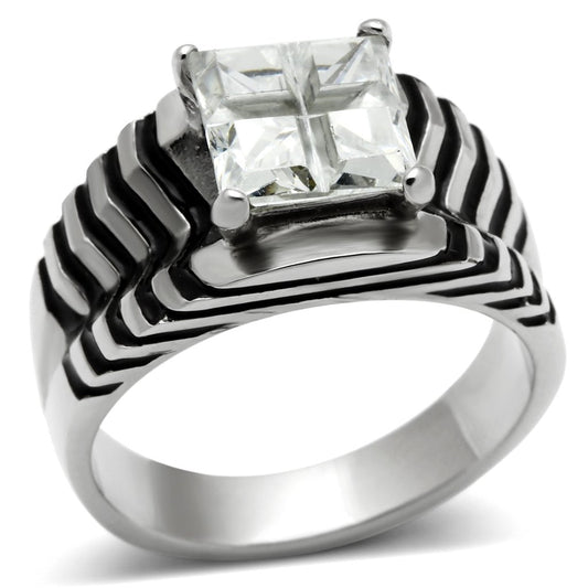 TK393 - High polished (no plating) Stainless Steel Ring with AAA Grade CZ  in Clear-0