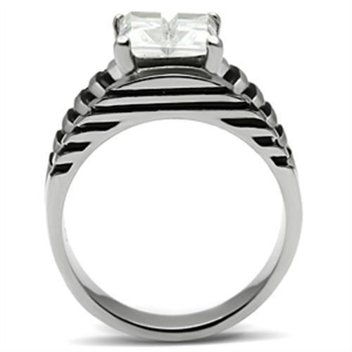 TK393 - High polished (no plating) Stainless Steel Ring with AAA Grade CZ  in Clear-2