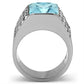 TK394 - High polished (no plating) Stainless Steel Ring with Synthetic Synthetic Glass in Sea Blue-2
